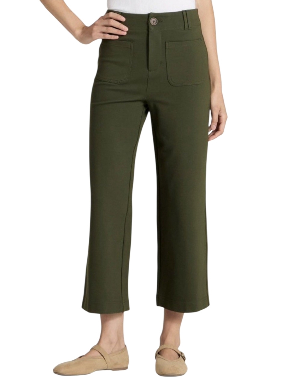 NWT A New Day Highest-Rise Wide-Leg Stretch Crop Pants in Olive Green